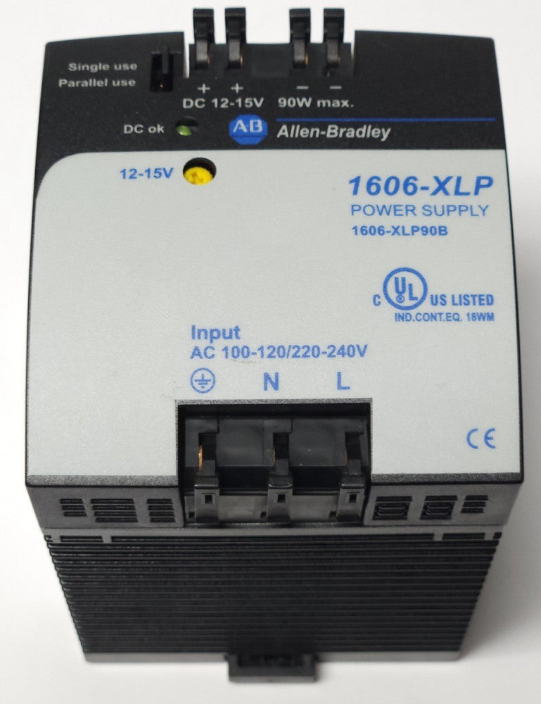 ALLEN BRADLEY 1606 XLP90B POWER SUPPLY 1606-XLP Input 100-240 VAC Output 12-15 V