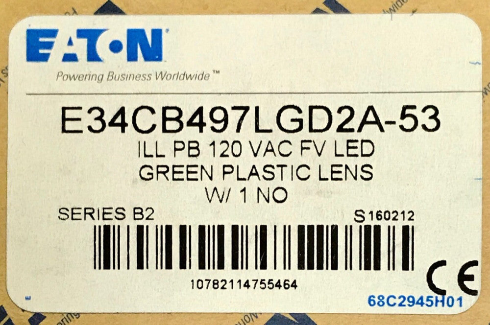 EATON CUTLER HAMMER E34CB497LGD2A 53 Green Illuminated Pushbutton 120 VAC LED