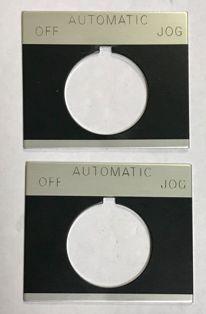 Set Of 2 ALLEN BRADLEY 800T 800H 30mm Legend Plate OFF AUTOMATIC JUG
