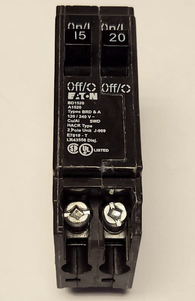 EATON BD1520 Single Pole 15 AMP Single Pole 20 AMP Duplex Type BRD Breaker A1520