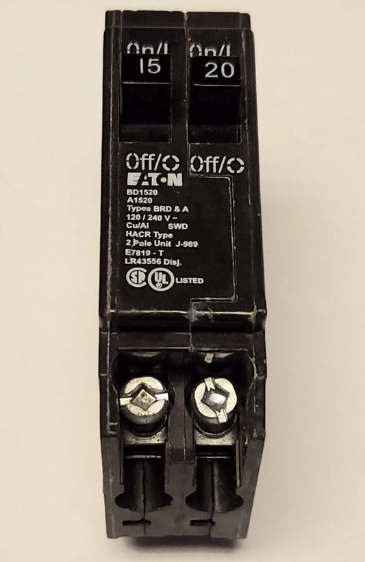 EATON BD1520 Single Pole 15 AMP Single Pole 20 AMP Duplex Type BRD Breaker A1520