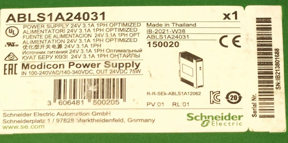 SCHNEIDER ELECTRIC ABLS1A24031 MODICON Power Supply 150020 Input 100-240 VAC 130