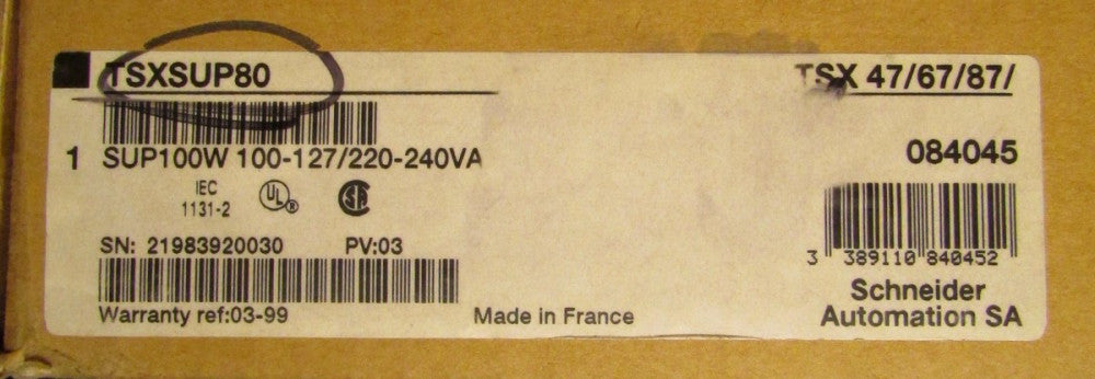 GROUPE SCHNEIDER MODICON TSXSUP80 100-127 220-240VA TSX 7 SUP100W Power Supply