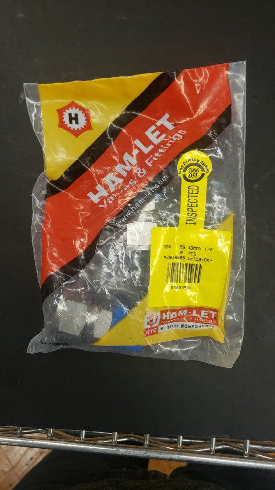 New, Ham-Let, 768LSS18MMX1/2, 3/4" x 1/2" MNPT, Compression SS Male Connector