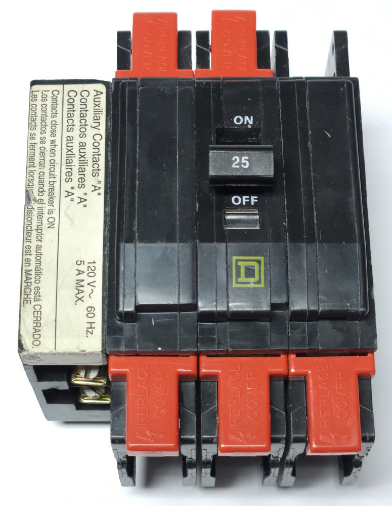 SQUARE D QOU3251200 3 Pole 25 AMP QOU325 Breaker with Auxiliary Switch Type QOU