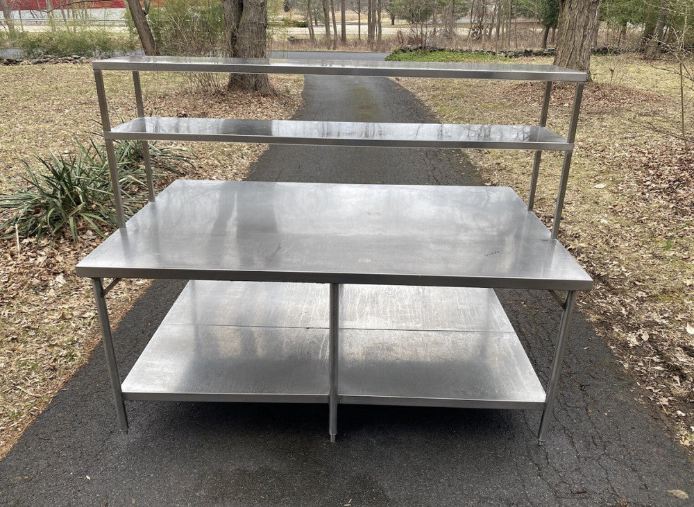 Custom Heavy Duty Stainless Steel Worktop Table Island with Shelf 84" x 54.5"