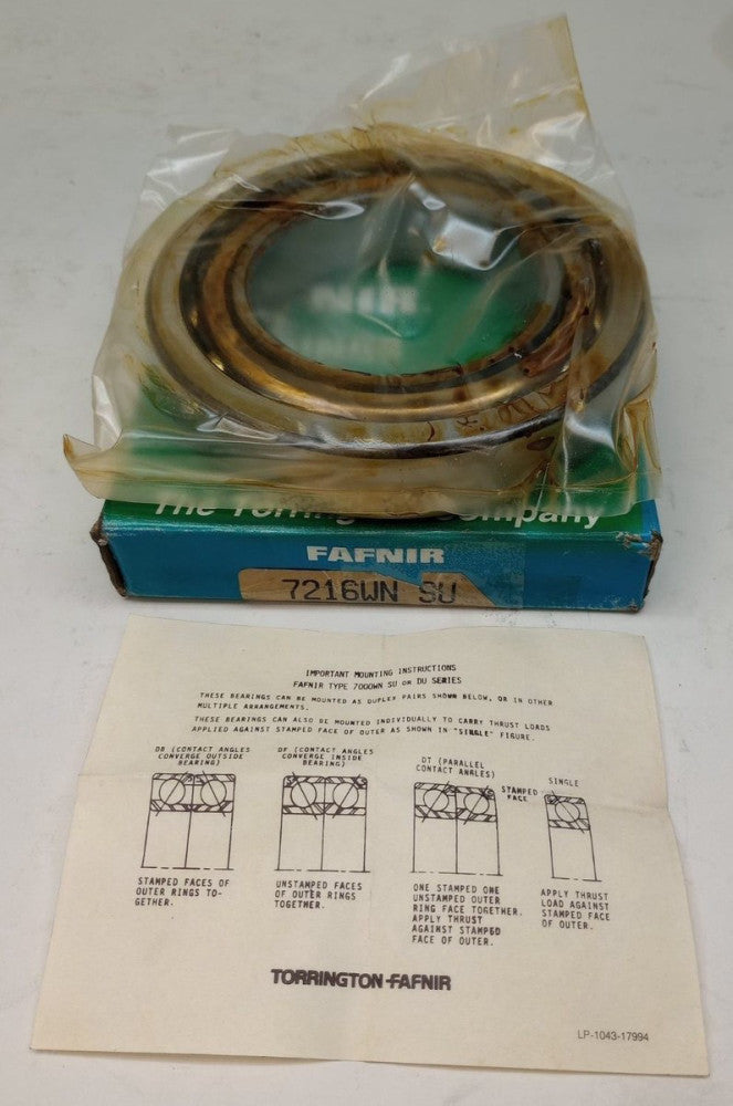 Fafnir 7216WN SU Angular Contact Ball Bearing 80X140X26mm 7216WN-SU