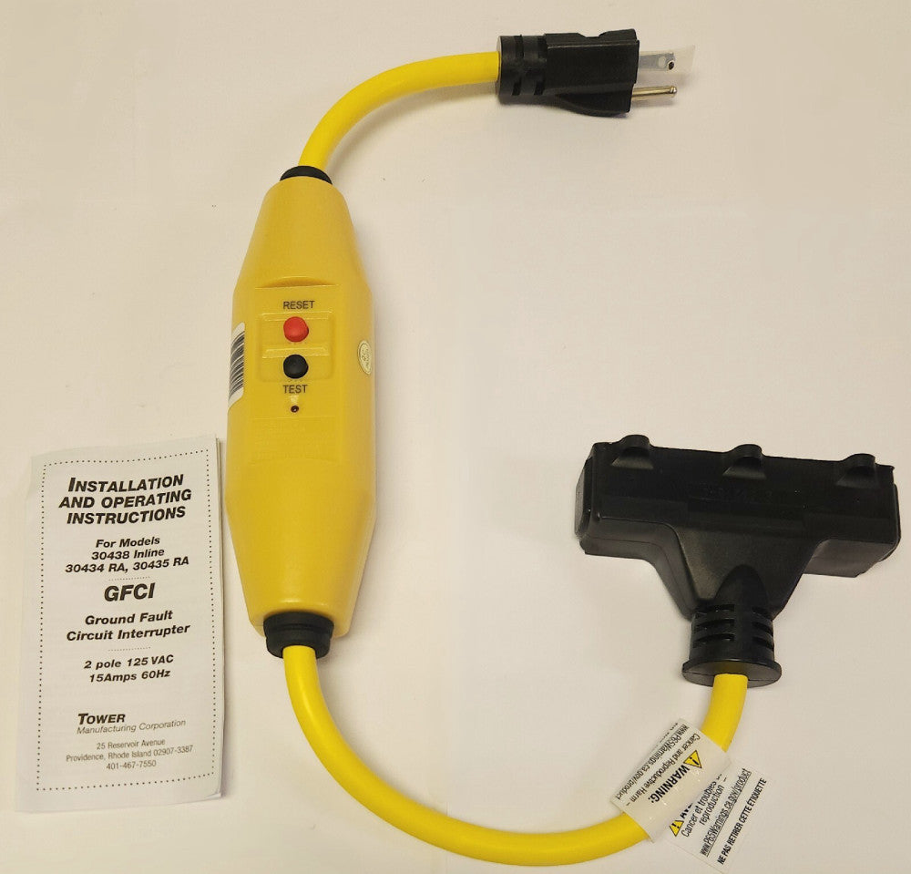 TOWER 30438 Rainproof GFCI Ground Fault Interrupted 2 Pole 3 Outlet 125 VAC 15