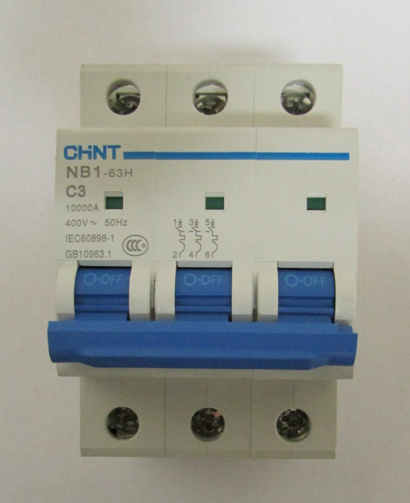 CHINT CHNT NB1 63H C3 400 V 3 Pole 3 Amp Din Rail Mount Circuit Breaker