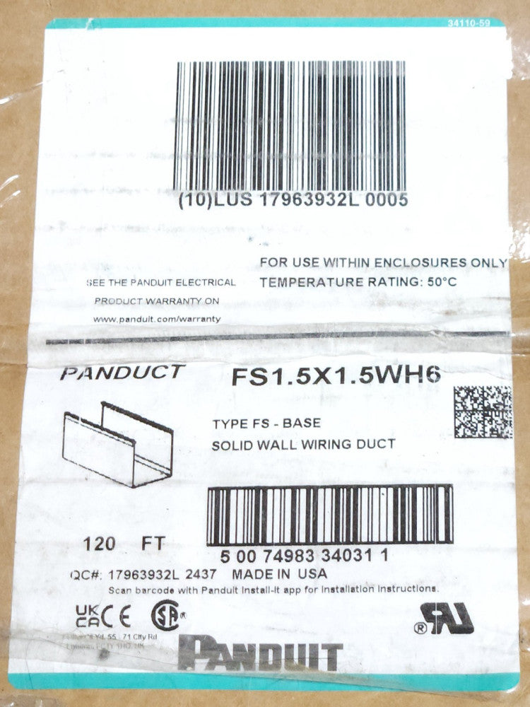 BOX OF 17 STRIPS PANDUIT FS1.5X1.5WH6 PANDUCT Type FS BASE Solid Wall Wiring Duc