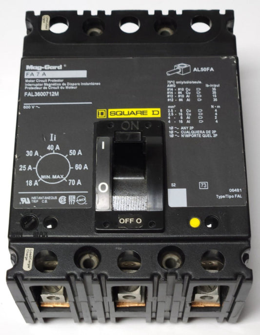 SQUARE D FAL3600712M 3 Pole 7 AMP MAG-GARD Motor Circuit Protector Type FA 7 A