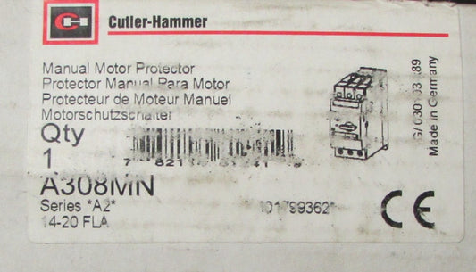 CUTLER HAMMER A308MN 14-20 Amp Manual Motor Protector