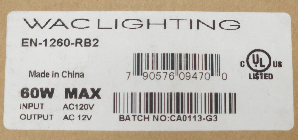 WAC LIGHTING EN 1260 RB2 Lighting Power Supply 60 Watt Input 120 VAC Output
