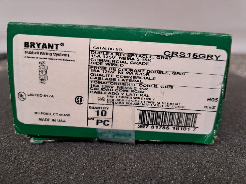 New, Bryant, CRS15GRY, 15A Duplex Receptacle 125V, Lot of 6