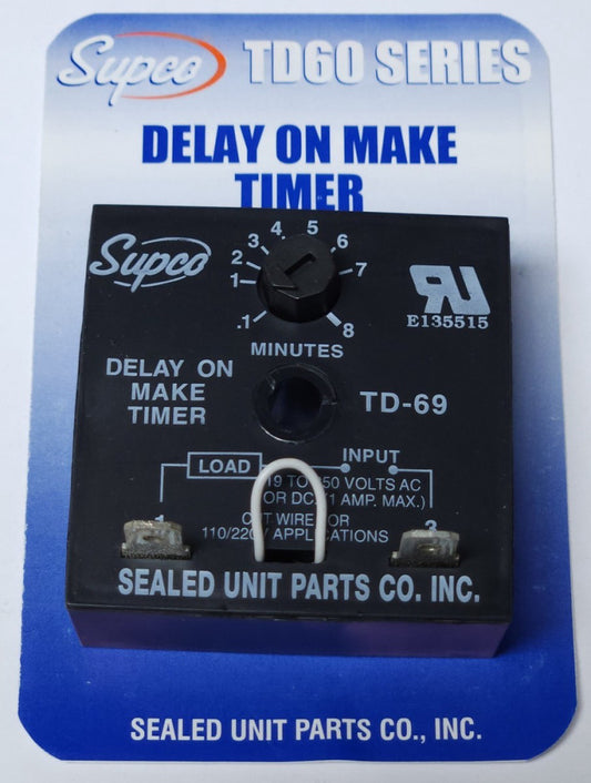 SUPCO TD-69 Series TD60 Delay ON Make Timer .1 to 8 Minutes TD 69