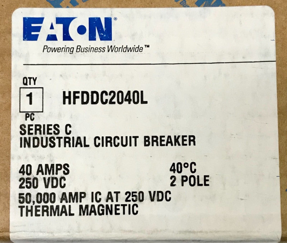 EATON CUTLER HAMMER HFDDC2040L 2 Pole 40 AMP Type HFD-DC Circuit Breaker 