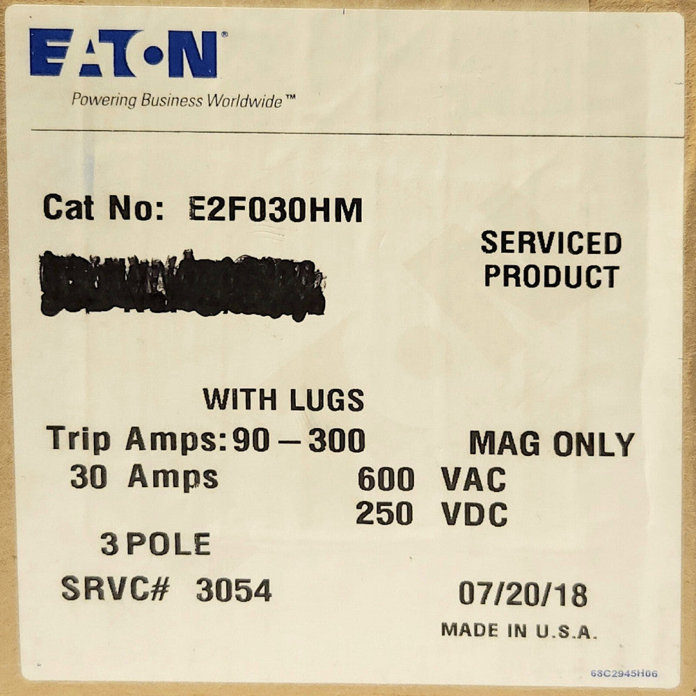 EATON CUTLER HAMMER E2F030HM 3 Pole 30 AMP Type E2F MINING Circuit Breaker