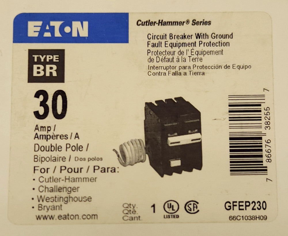 EATON GFEP230 2 Pole 30 AMP Type BR Ground Fault Equipment Protection GFEP