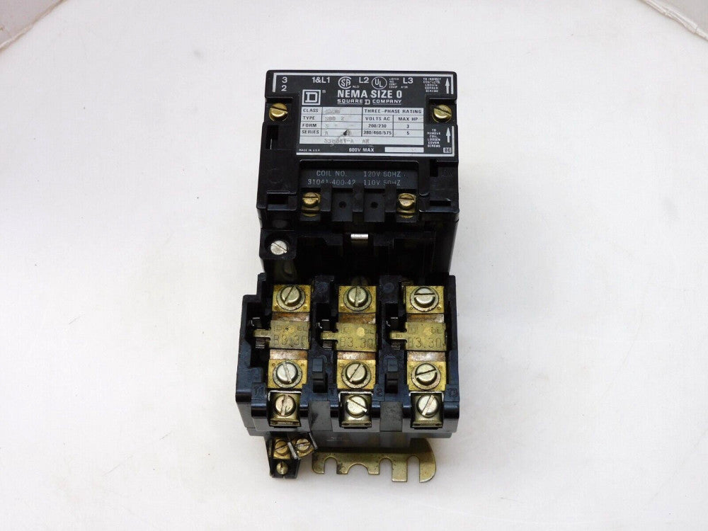 SQUARE D 8536 SB02 NEMA SIZE 0 STARTER 120V COIL MISSING RESET BAR