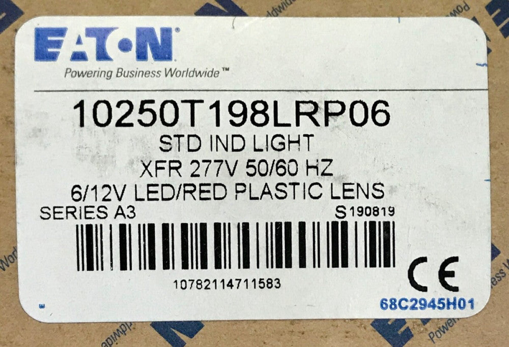 EATON CUTLER HAMMER 10250T198LRP06 RED 6-12 LED Indicating Light 277 VAC XFR