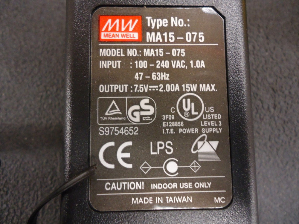 MA15-075 MEANWELL 15 WATT DESKTOP, 7.5VDC BRAND NEW!