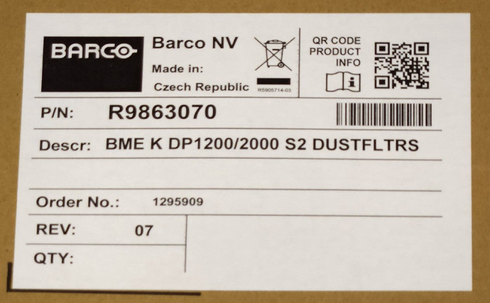 SET OF 3 BARCO NV R9863070 BME K D1200/2000 S2 Dust Filters for DP2 Projectors