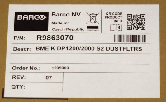 SET OF 3 BARCO NV R9863070 BME K D1200/2000 S2 Dust Filters for DP2 Projectors