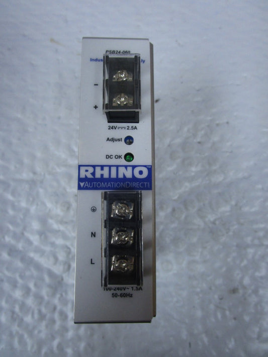 Rhino PSB24-060 Power Supply Automation Direct 100-240V 1.5A 24V 2.5A