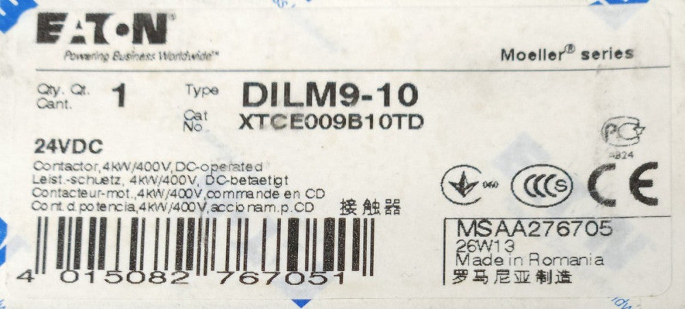 EATON MOELLER DILM9-10 XTCE009B10TD 24 VDC 4 KW Contactor DILM9 10
