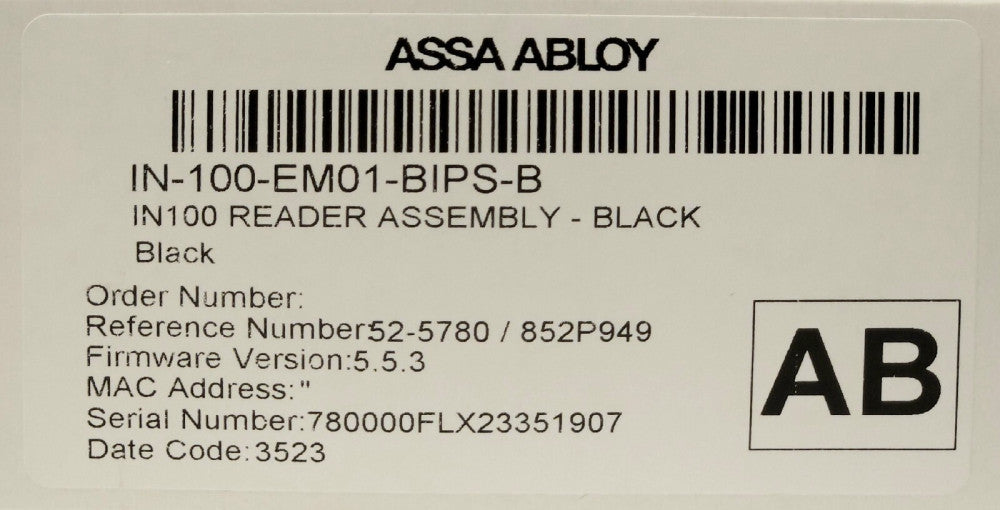 ASSA ABLOY IN 100 EM01 BIPS B Model IN100 CARD Reader Lock Assembly BLACK