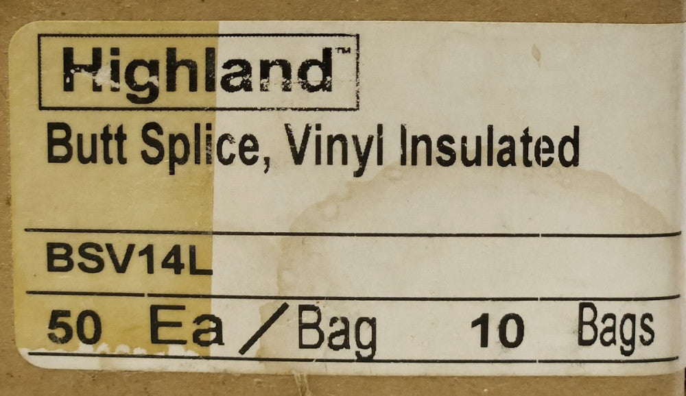 BOX OF 7 BAGS 3M HIGHLAND BSV14L BAG OF 50 BLUE Butt Splice Connectors 16-14 AWG
