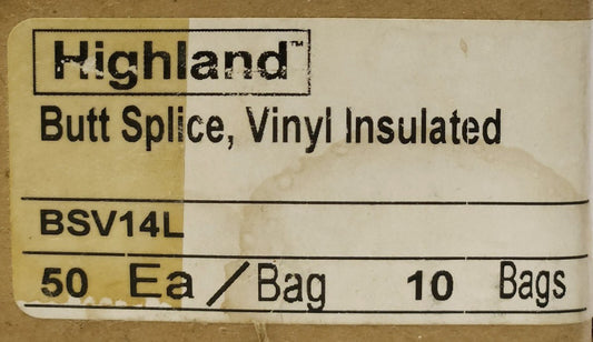 BOX OF 7 BAGS 3M HIGHLAND BSV14L BAG OF 50 BLUE Butt Splice Connectors 16-14 AWG