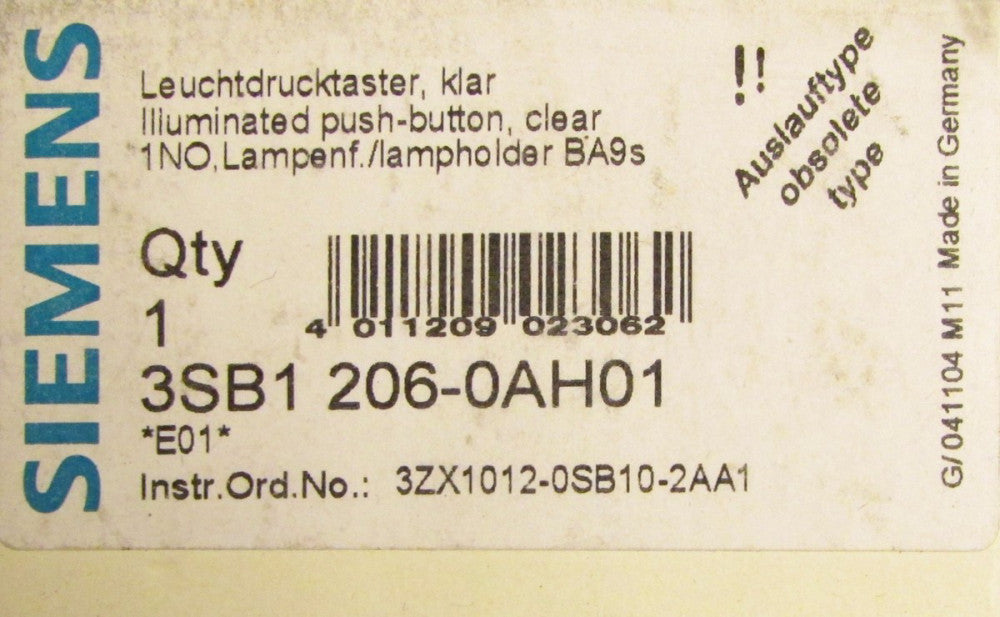 SIEMENS Illuminated Clear Lens Push Button 3SB1 206 0AH01