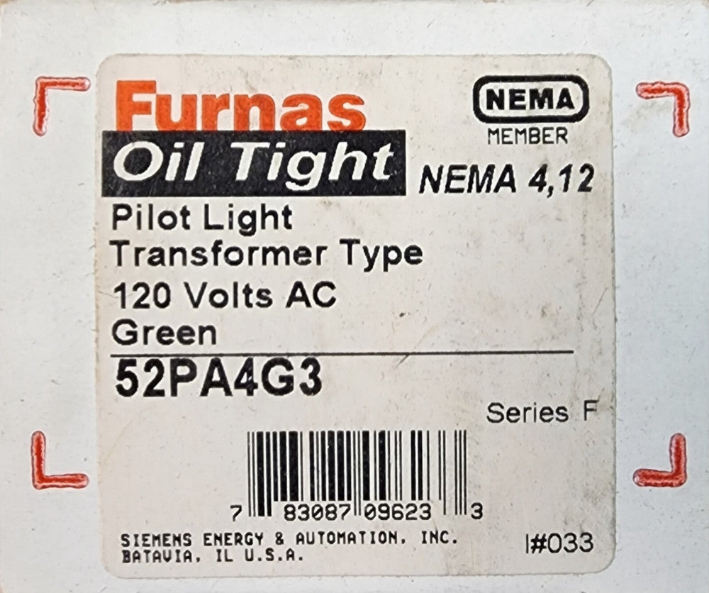 FURNAS 52PA4G3 120 V Transformer Type Pilot Light Green Lens