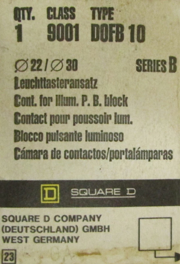 SQUARE D 9001 D0FB 10 Illum. PushButton Contact Block