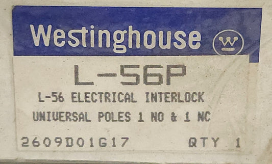 WESTINGHOUSE CUTLER HAMMER L-56P L-56 Electrical Interlock 1 NO 1 NC Auxiliary