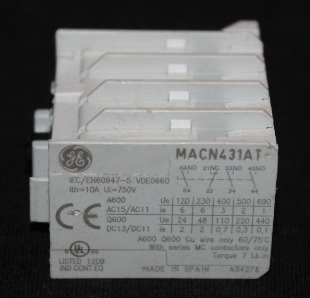 GENERAL ELECTRIC GE MACN431AT 3 NO 1 NC Top Mount Auxiliary Contact