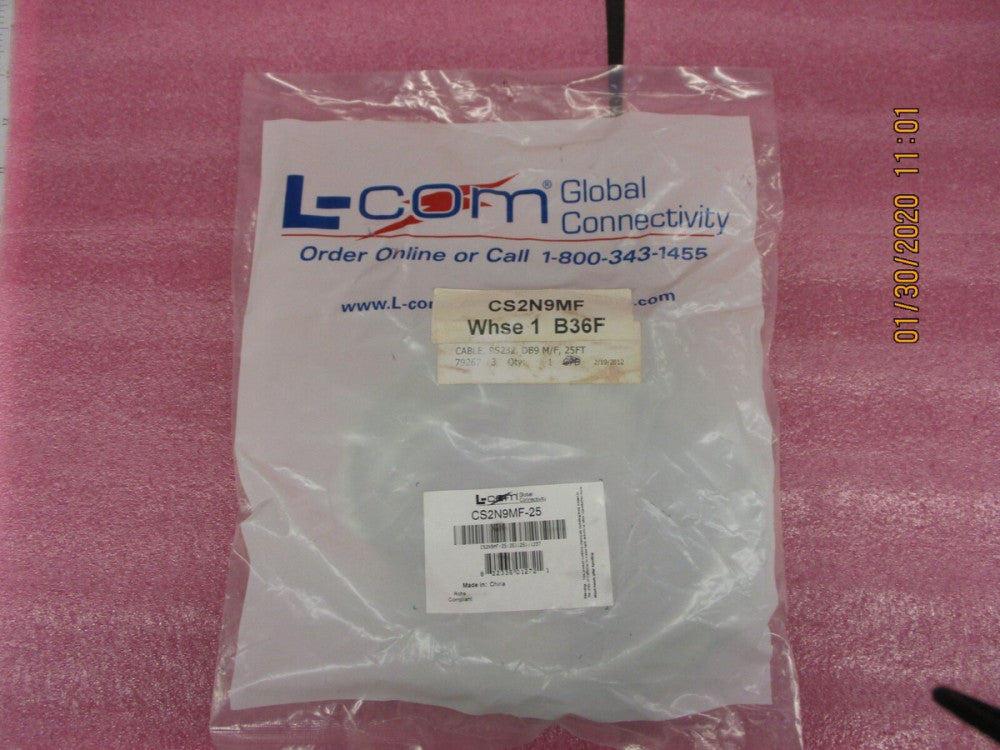 L-COM - CS2N9MF-25 - Cable, Premium Molded, Straight, DB9 Male/Female, 25 Ft  