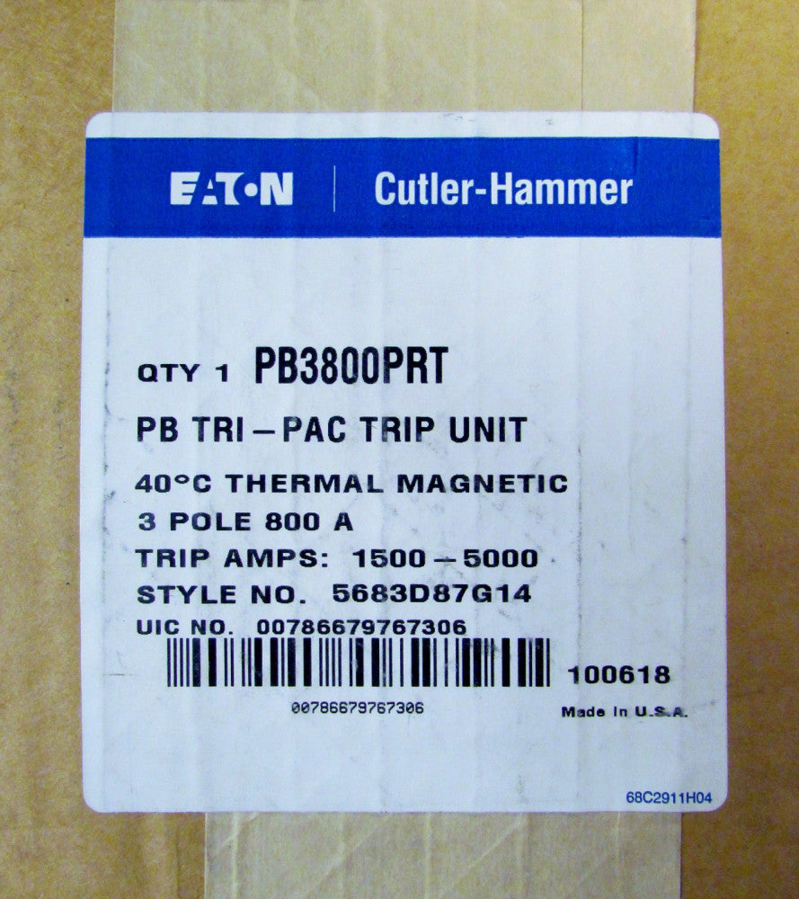 EATON CUTLER HAMMER PB3800PRT 3 Pole 800 Amp PB TRI-PAC Trip Unit 5683D87G14