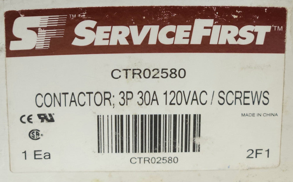 SF SERVICE FIRST CTR02580 3 Pole 30 AMP 120 VAC Contactor