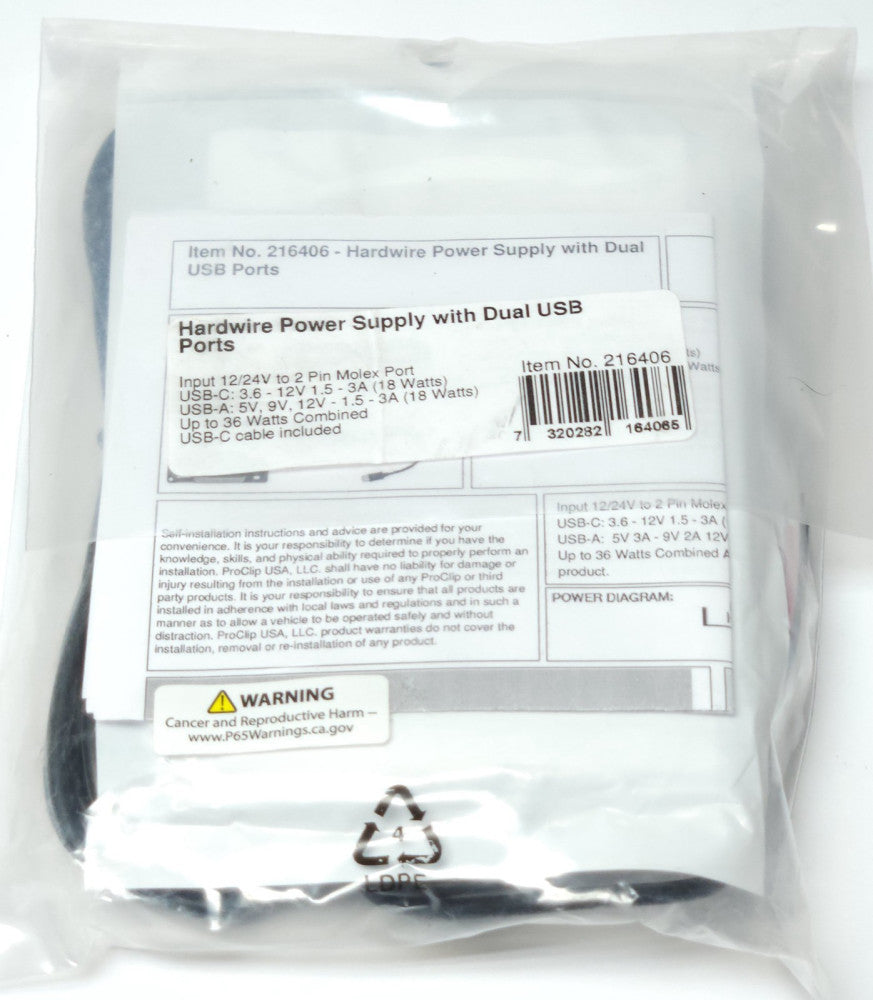QUALCOMM PROCLIP MODEL IP1325 216406 Quick Charge 3.0 Hardwire Power Supply