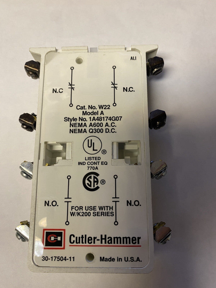 CUTLER HAMMER W22 Auxiliary Contact Kit 1A48174G07 W200 w+200 W201 Advantage