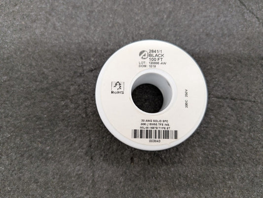 New, Alpha Wire, 2841/1 BK005, HOOK-UP SOLID 30AWG BLACK - Spool of 100'