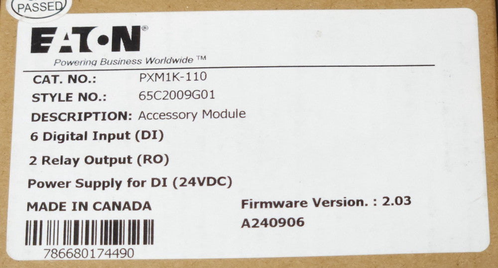 EATON PXM1K 110 24 VDC PXM1 Meter Accessory Control Module 65C2009G01 DI RO 6 Di