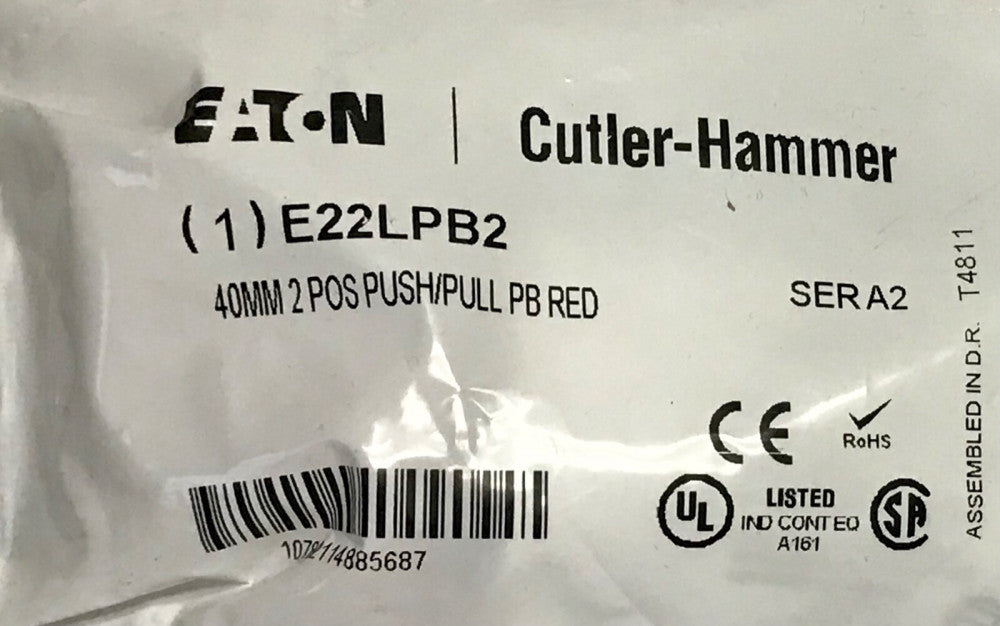 EATON MOELLER E22LPB2 Red 40mm Mushroom 2 Position Push Pull Pushbutton 22mm