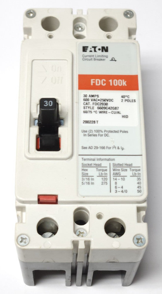 EATON CUTLER HAMMER FDC2030 2 Pole 30 AMP Type FDC Circuit Breaker 100K