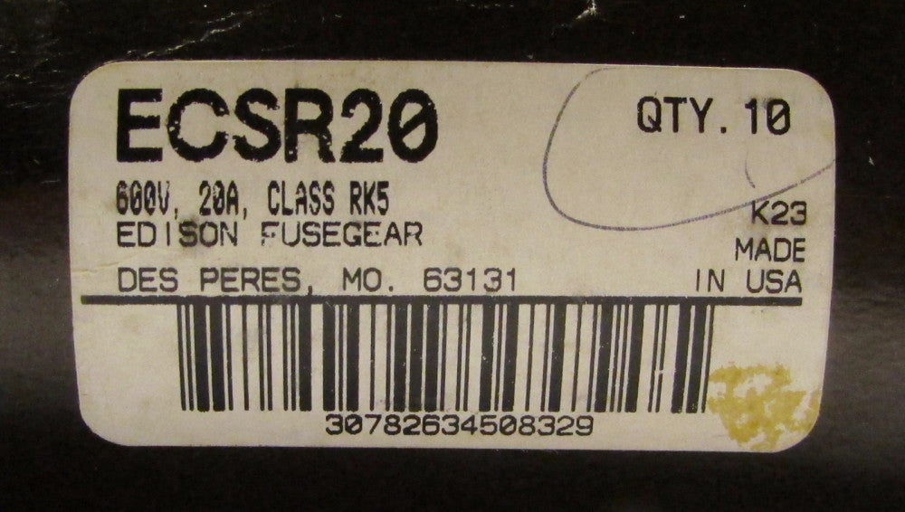 EDISON BULLET ECSR20 Time Delay 600V 20 AMP Fuse 