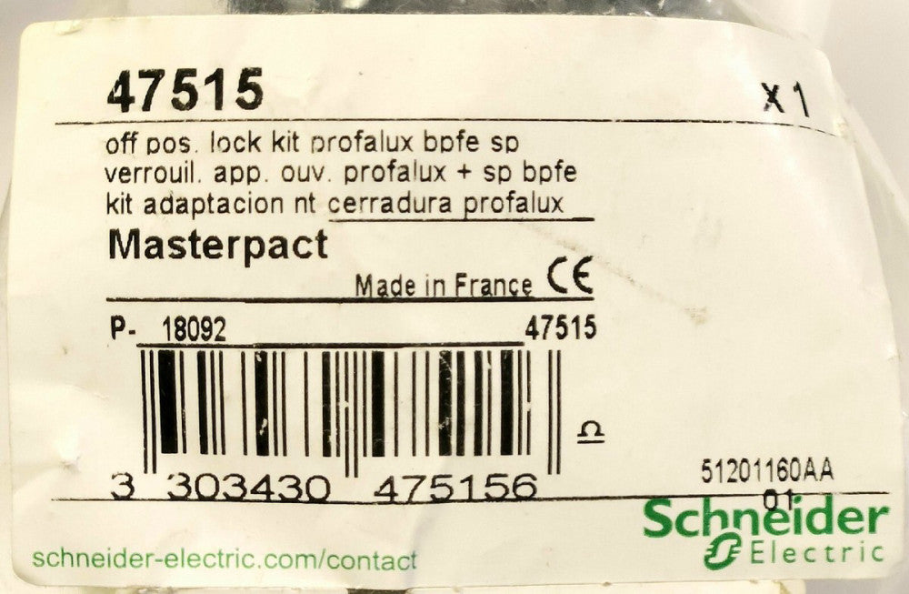 SCHNEIDER ELECTRIC 47515 MASTERPACT Breaker OFF Position LOCK KIT 18092