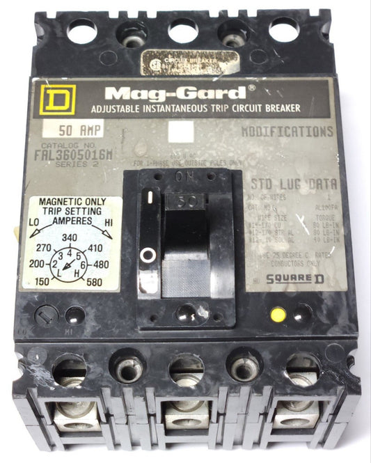 SQUARE D FAL3605016M 3 Pole 50 AMP MAG-GARD Motor Circuit Protector 150-580 TRIP