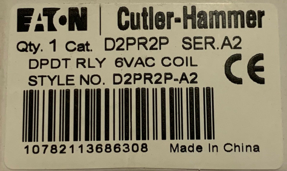 EATON CUTLER HAMMER D2PR2P 6 VAC DPDT Relay